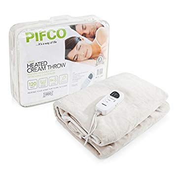 PIFCO PE151 Luxury Heated Cream Fleece Throw/Over Blanket with 5 Heat Settings and 8 Hour Timer 