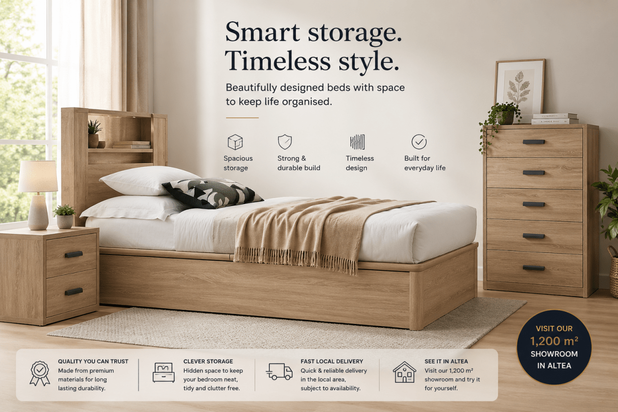a practical wooden storage bed