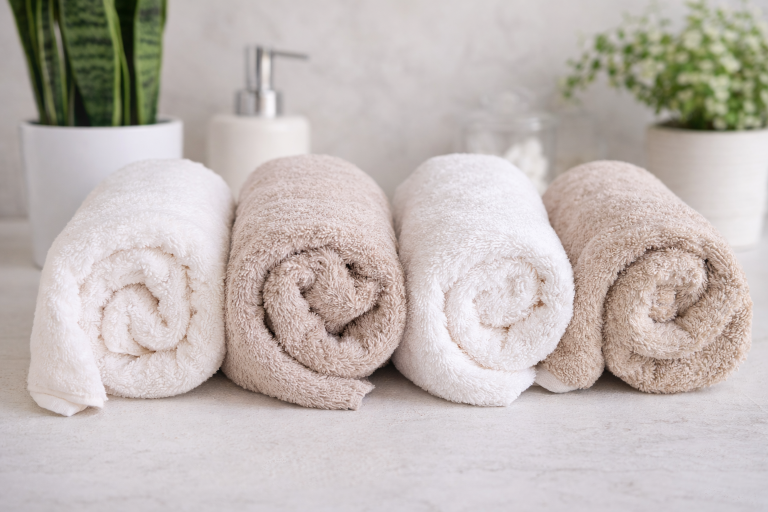 beige & cream towels rolled