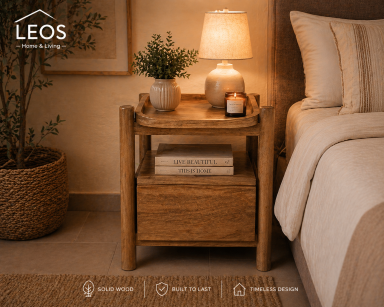 Solid Wood Night Stand Leos