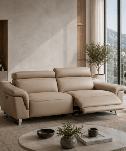 italian sofa in a living room with sea views