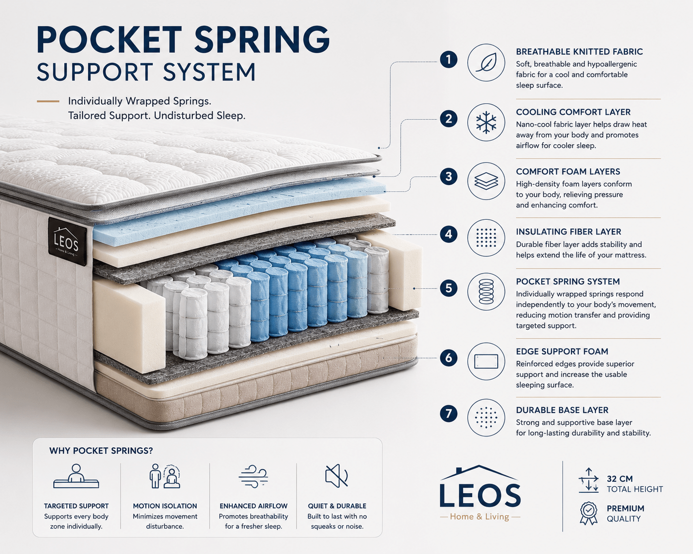 pocket sprung diagram for cooling mattress