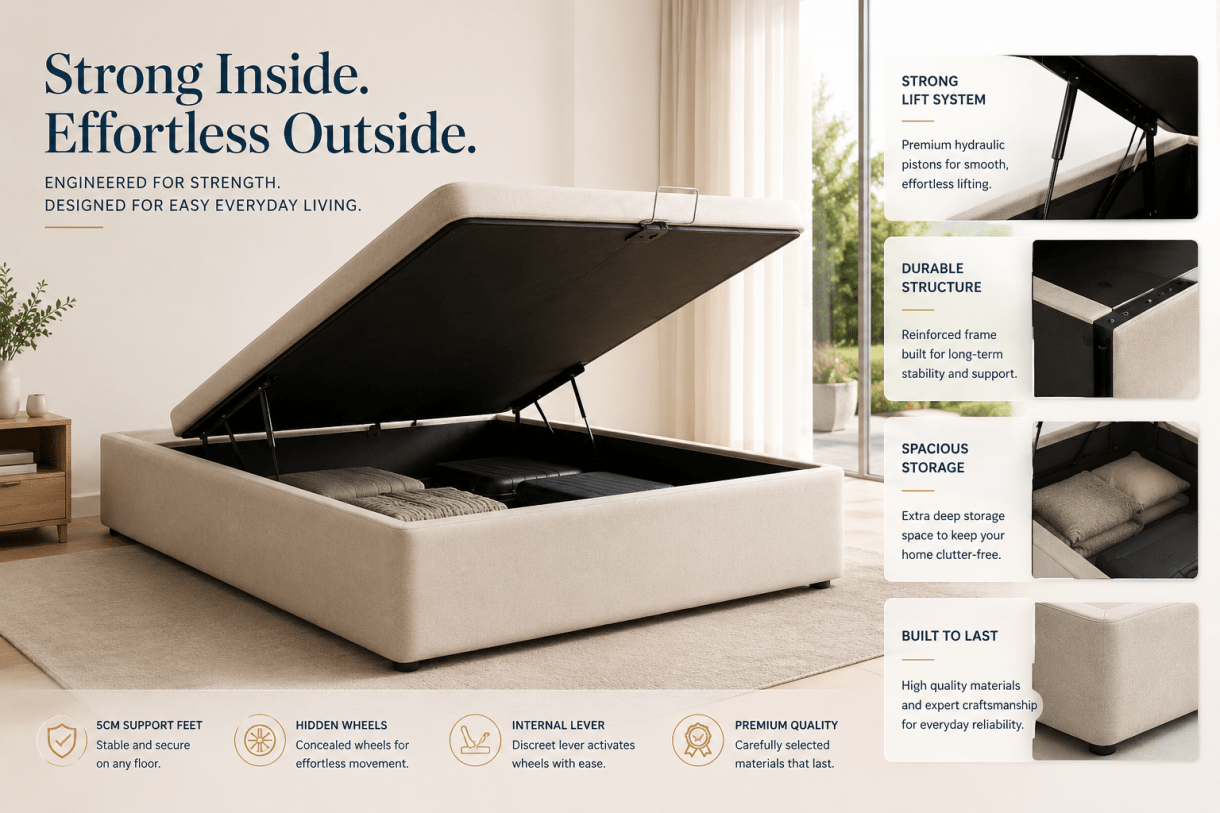 effortless storage bed