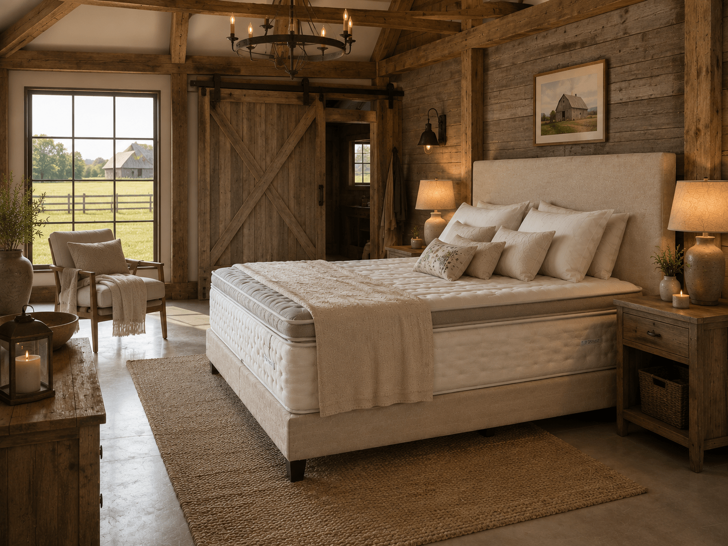 Luxury hotel collection bed in a farmhouse