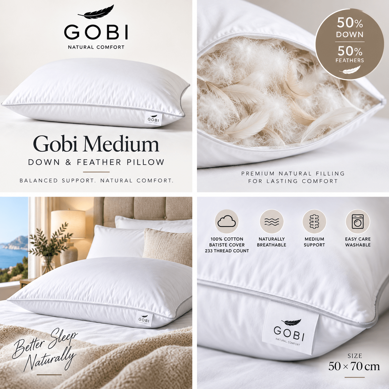 Gobi Medium 50% Down & Feather Pillow - Image 2