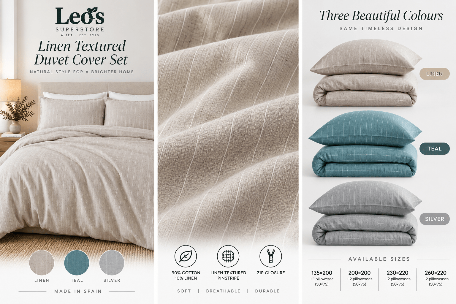 leos linen textured duvet set presentation