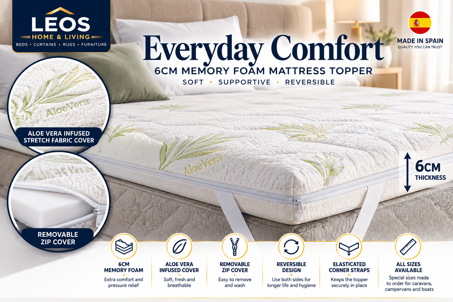 Leo's Everyday Comfort 6cm Memory Foam Mattress Topper - Image 2