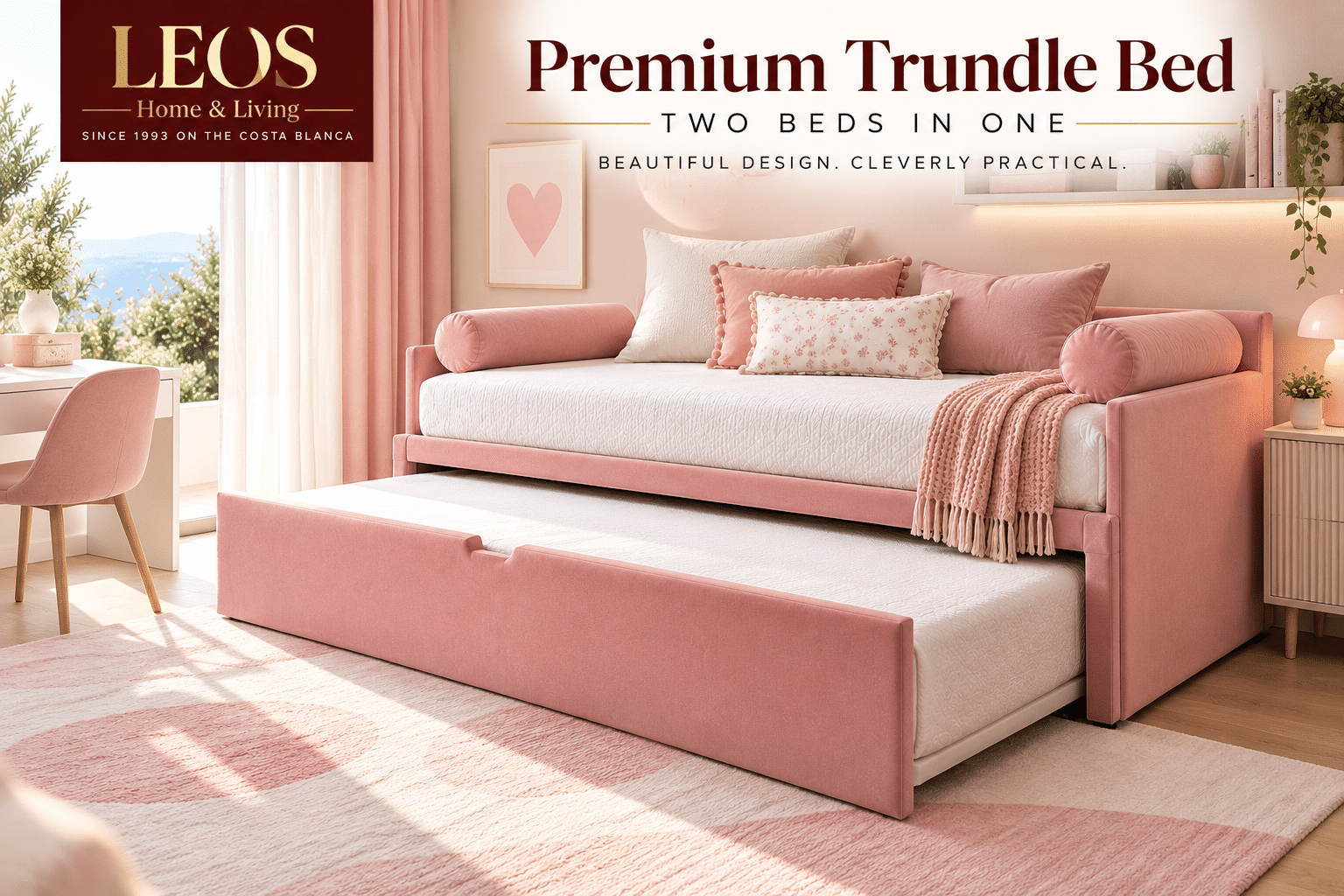 Leo's Premium Upholstered Trundle Bed – Two Beds in One - Image 2
