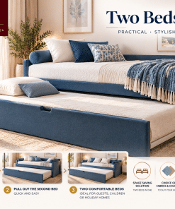 Leo's Premium Upholstered Trundle Bed – Two Beds in One - Image 3