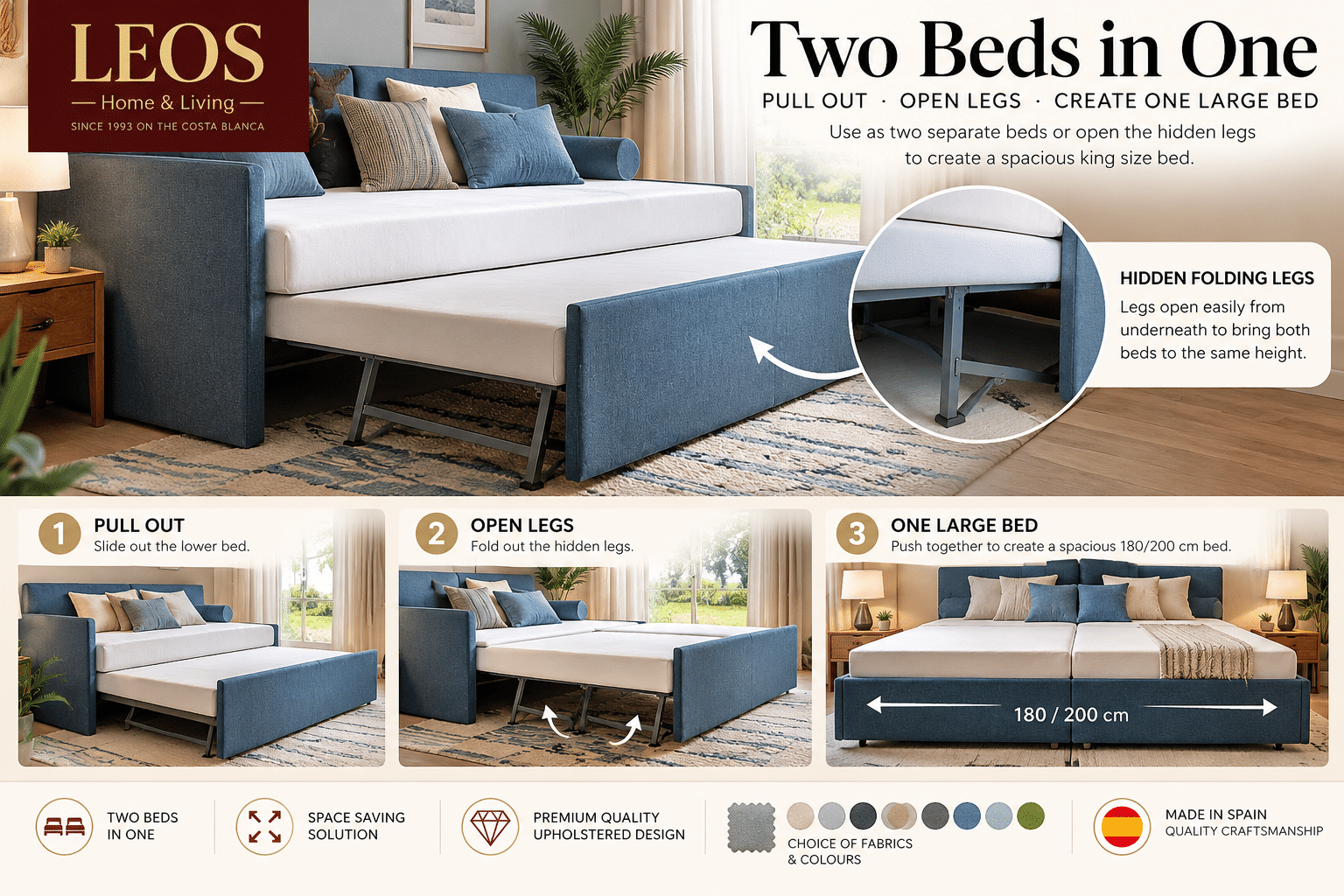 Leo's Premium Upholstered Trundle Bed – Two Beds in One - Image 5